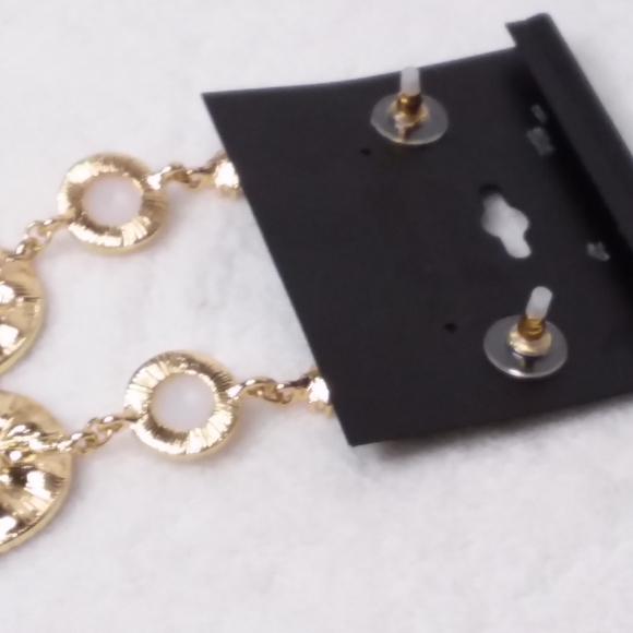 Dangle Pierce Earrings Gold Tone Hamsa Noir - Picture 3 of 6